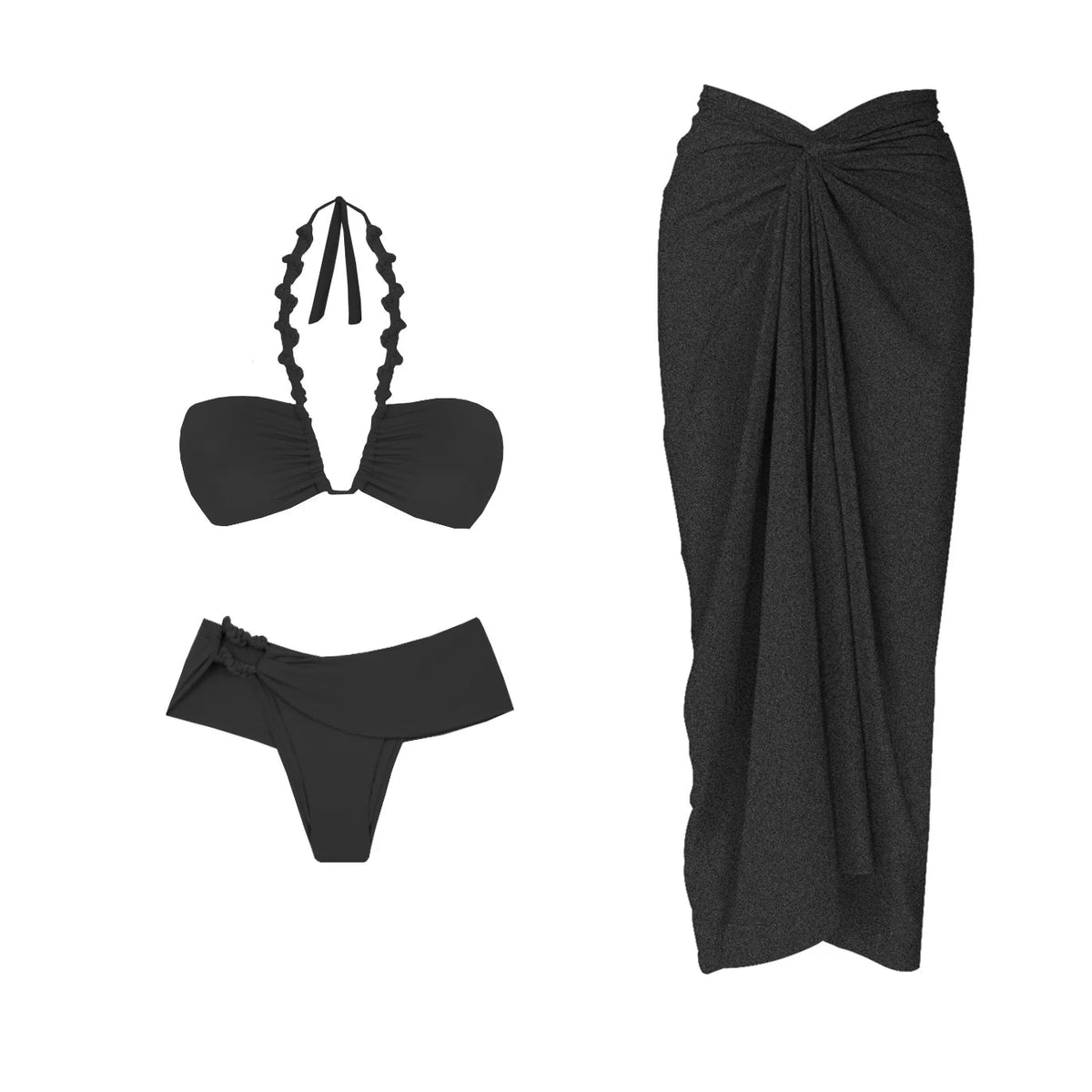 2Pcs Striped Swimsuit With Long Skirt Sexy Women Bikini Push Up Swimwear Halter Biquini Female Bathing Suit Slimming Beachwear Good Vibrations