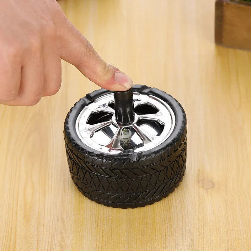 New Creative Tyre Hub Rotating Style Fashion Ash Tray Alloy Round Smokeless Press Up Ashtray portable ashtray Good Vibrations Adult Super Store