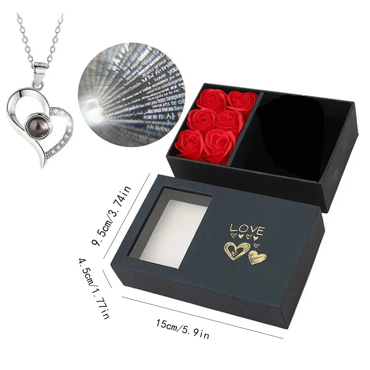 Projection Necklace Set With Rose Gift Box 100 Languages I Love You Necklace  Gifts For Girlfriend 2025 Valentine's Day Mom  Good Vibrations
