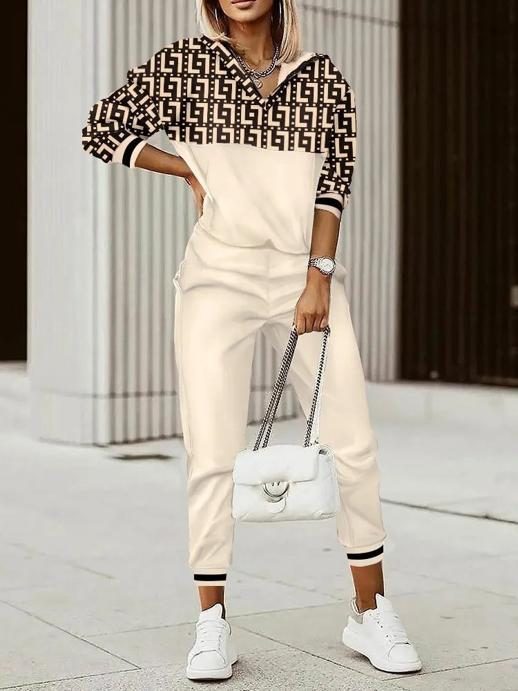 Two Piece Set For Women Print Long Pant Sets 2 Piece Sets Women Outfit Spring Autumn Long Sleeve Fashion Elegant Office Sets Good Vibrations