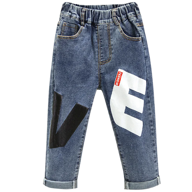 Boys Jeans Fashion Hole New Children Straight Cylinder Casual Jeans Spring Autumn Korean Style Elastic Waist Kids 3-8Ys Trousers Good Vibrations