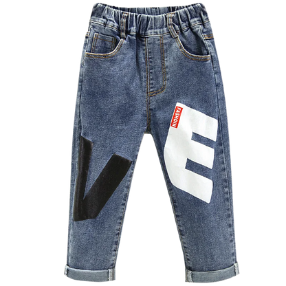 Boys Jeans Fashion Hole New Children Straight Cylinder Casual Jeans Spring Autumn Korean Style Elastic Waist Kids 3-8Ys Trousers Good Vibrations