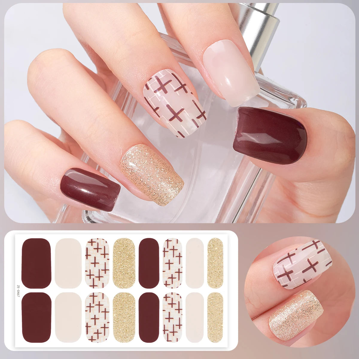 16Tips DIY Baking-Free Nail Stickers Shiny French Stripes Nail Patch Full Cover Adhesive Nail Wraps Manicures Decoration Decal Good Vibrations