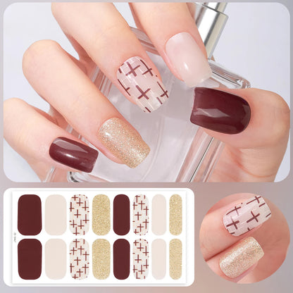 16Tips DIY Baking-Free Nail Stickers Shiny French Stripes Nail Patch Full Cover Adhesive Nail Wraps Manicures Decoration Decal Good Vibrations