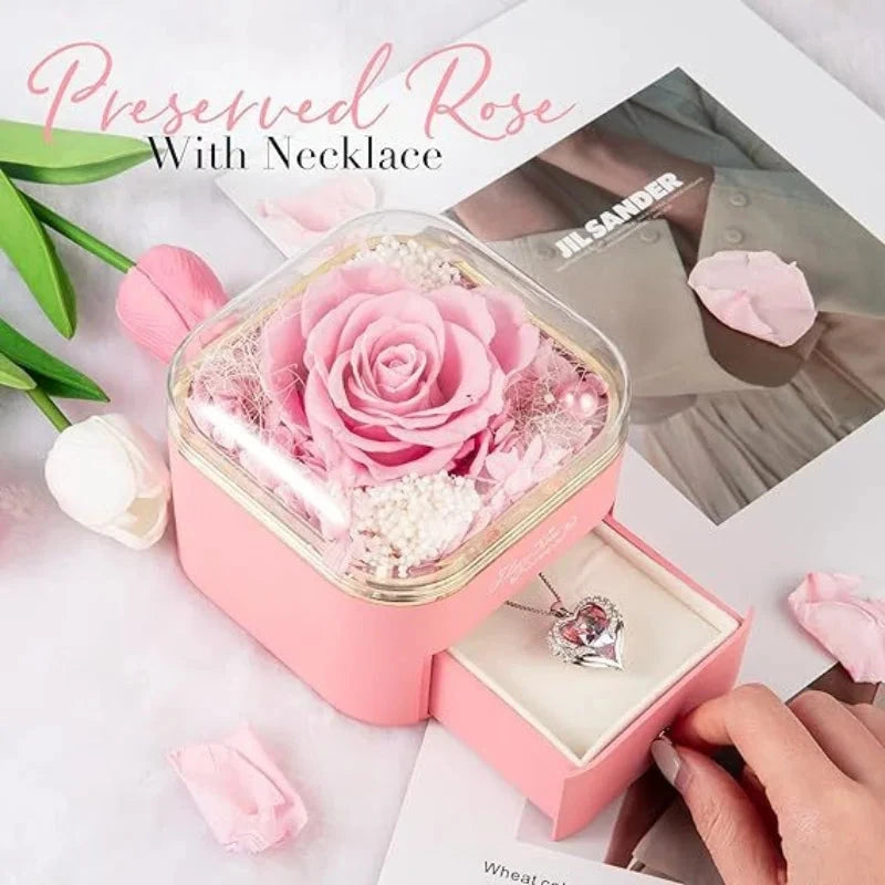 Christmas & Valentine's Day Gift - Real Natural Preserved Eternal Rose Flower Acrylic Box Ideal Gifts for Women & Girls Good Vibrations