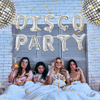 16-Piece 90s Retro Disco Theme Party Set: Silver Letter Foil Balloons & Musical Note Decorative Balloons Good Vibrations