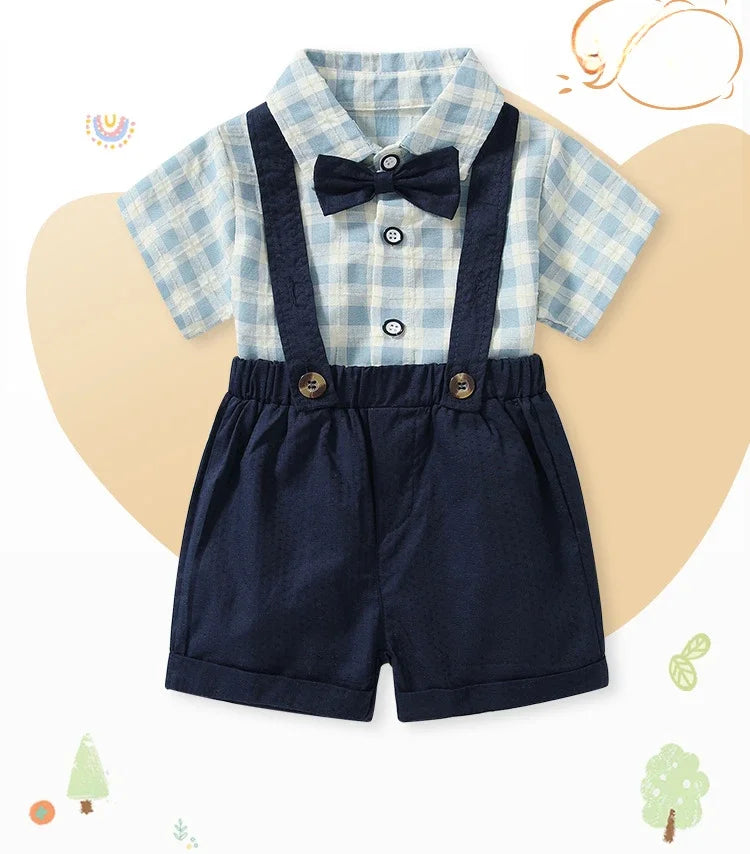 Performance Outfit for Boys Summer Short Sleeve Top Set Suspenders T-Shirt Kids Clothes Baby Gentleman Bow Tie Toddler Two-Piece Good Vibrations