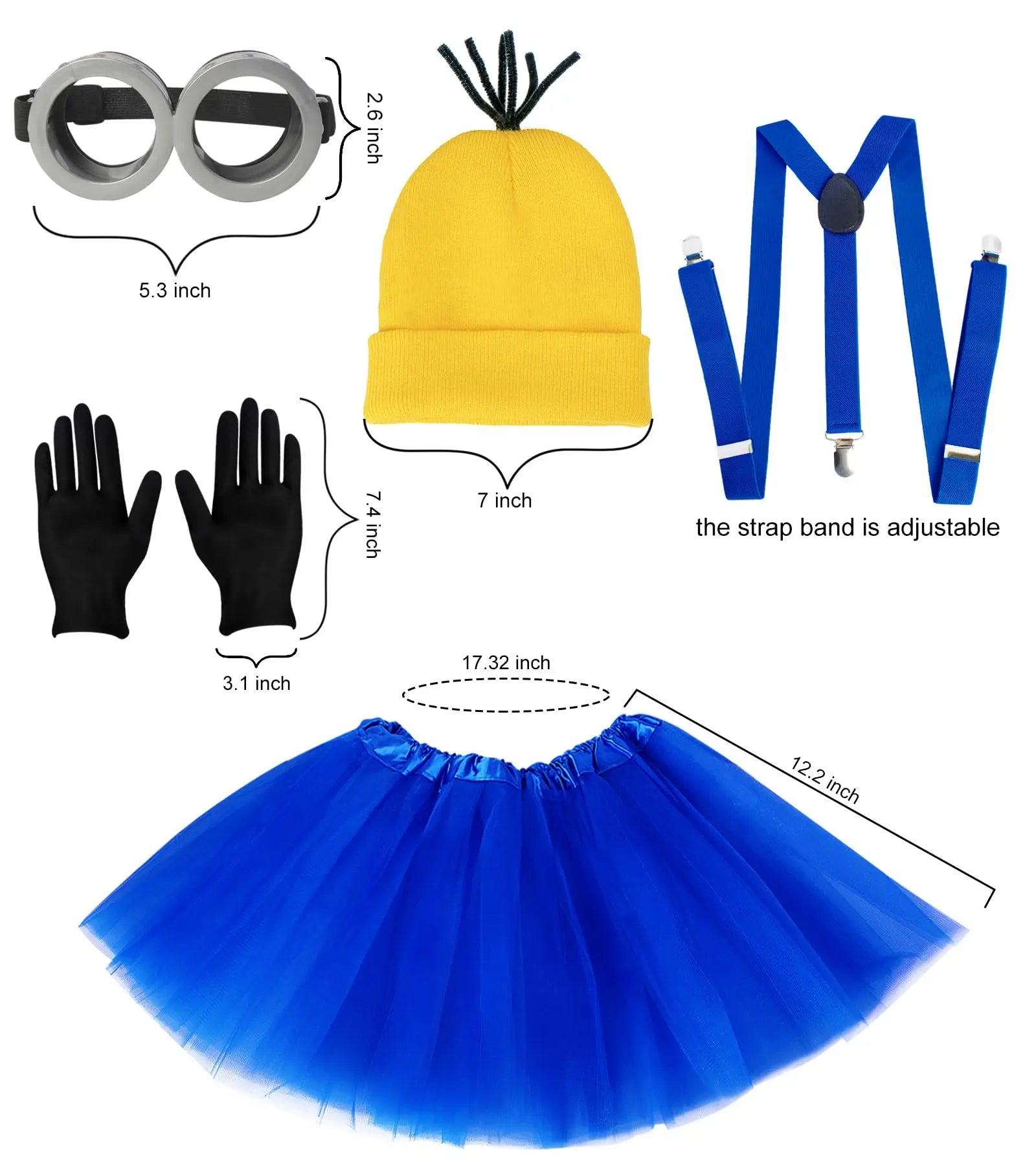 5 PCS Halloween Costume for Kids Girls,Goggles/Beanie/Tutu Skirt/Suspenders/Gloves Halloween Christmas Costume Accessories Good Vibrations