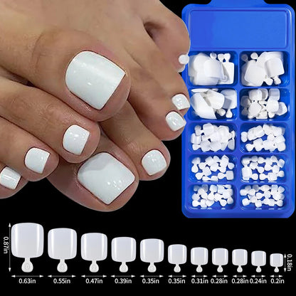100pcs Fake Toenail Natural White Press On Toe Foot Full Cover Square Nails Art Tips Artificial Acrylic False Nail Manicure Tool Good Vibrations