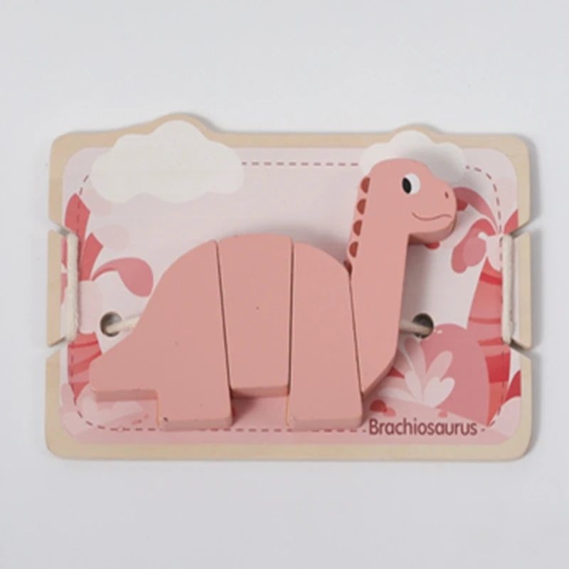 Wooden Animal Threading Toy Baby Finger Fine Sports Toy Cartoon Dinosaur Puzzle Kid Montessori Educational Toy Gift For Children Good Vibrations