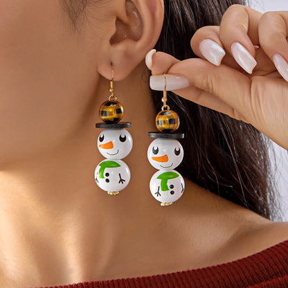 Cartoon Wooden Snowman Dangle Earrings For Women Wear A Hat Cute Santa Claus Wood Beads Earring Christmas Party New Year Gifts Good Vibrations