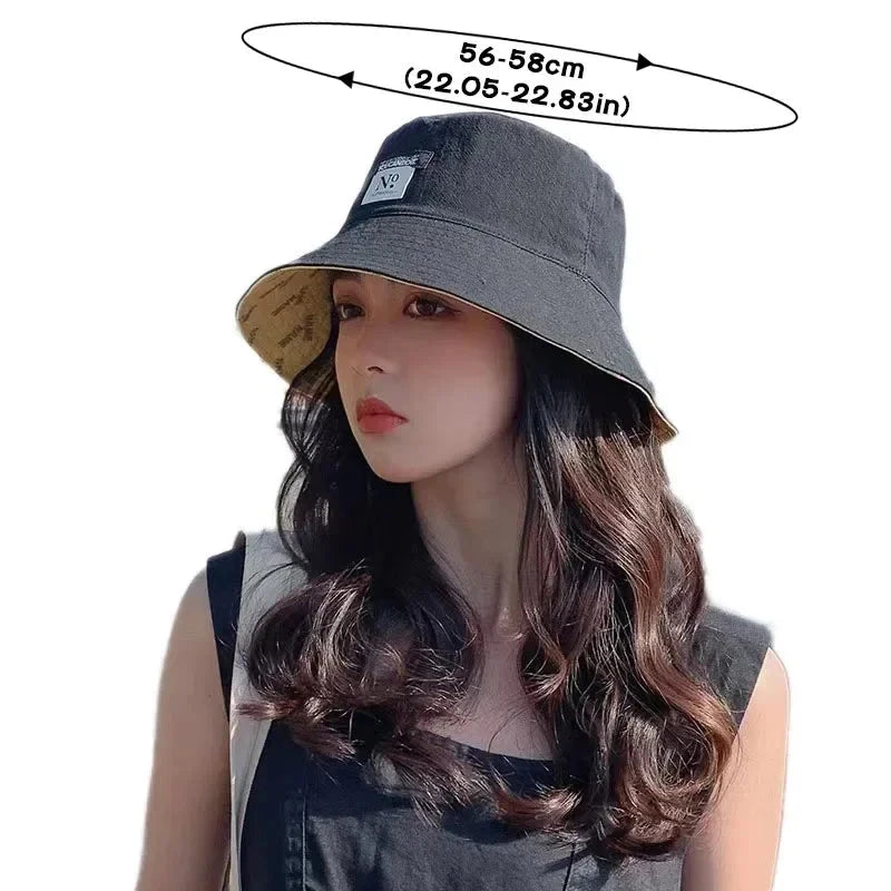 Double-sided Wear Women Bucket Hat Korean Fashion Letter Print Fisherman Hats For Girl Summer Outdoor Beach Basin Cap Good Vibrations