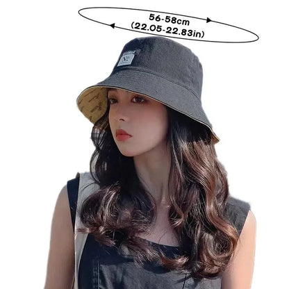 Double-sided Wear Women Bucket Hat Korean Fashion Letter Print Fisherman Hats For Girl Summer Outdoor Beach Basin Cap Good Vibrations