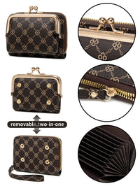 Women's Wallet Fashion Print Short Coin Purse Retro Multi-function Accordion Card Holder Money Clip with Wristband and Kiss Lock Good Vibrations