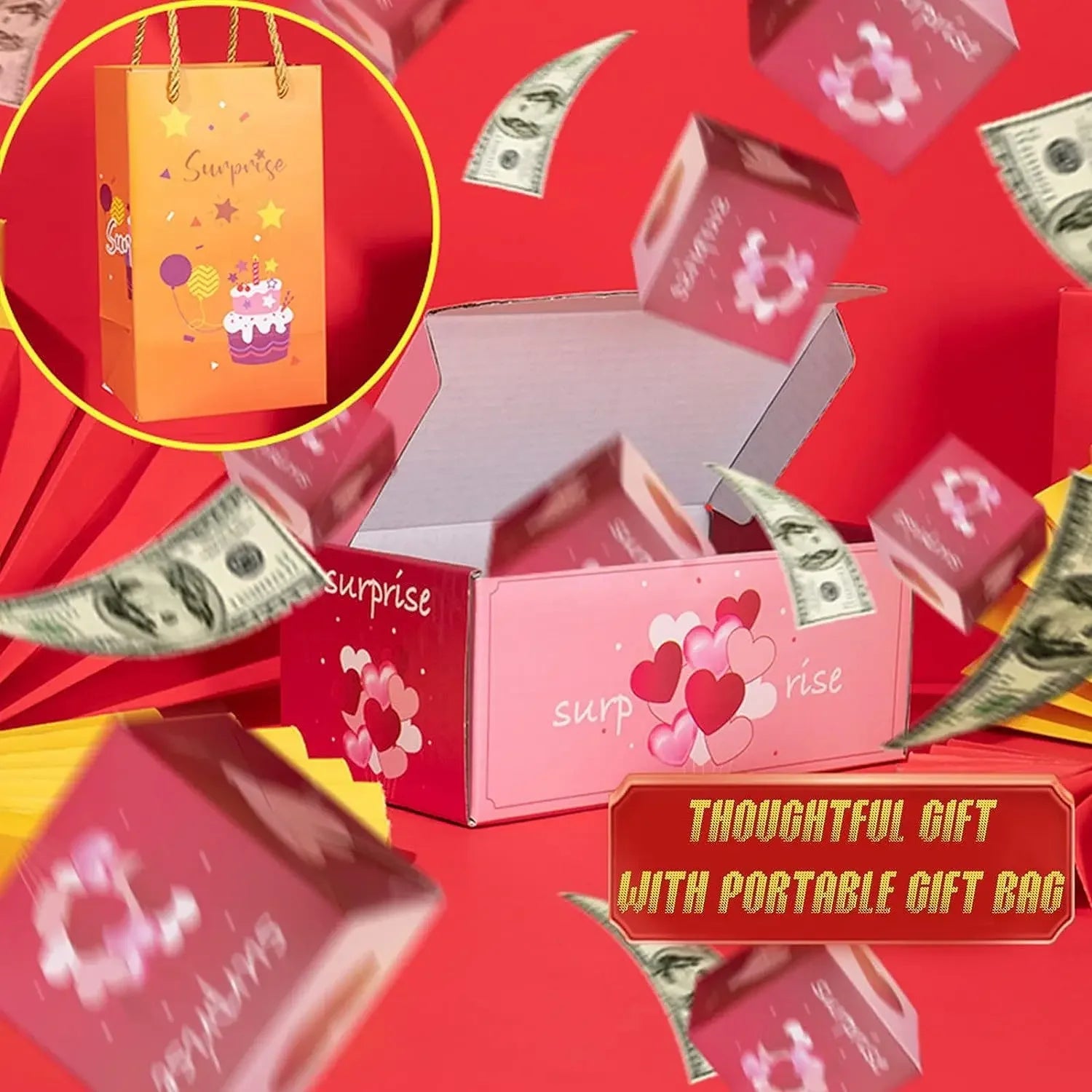 Christmas Gift Box DIY Folding Paper Box Money Pop Up Birthday Surprise Bounce Box Explosions Red Envelope Surpris Gift Box Good Vibrations