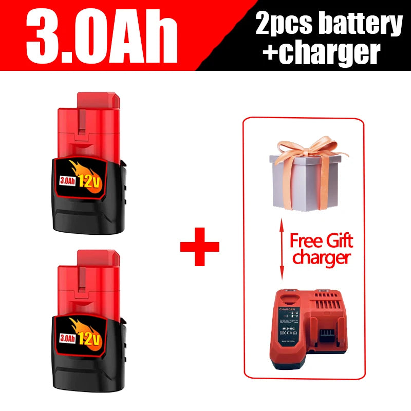 Milwaukee M12 Battery 12.0Ah 12V Rechargeable Battery For Milwaukee M12 Tool 48-11-2402 48-11-2411 48-11-2401MIL-12A-LI Good Vibrations