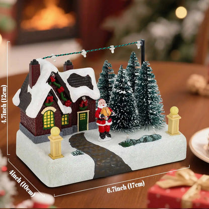 Christmas Village Scene Collectible Building with Lights Trees Santa Claus Snow Town Landscape Decor Holiday Home Desk Fireplace Good Vibrations