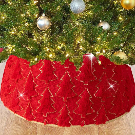 Christmas Tree Collar Red and Green Felt Decorations Tree Skirt Alternative Stereoscopic Tree Bottom Surrounder Party Display Good Vibrations