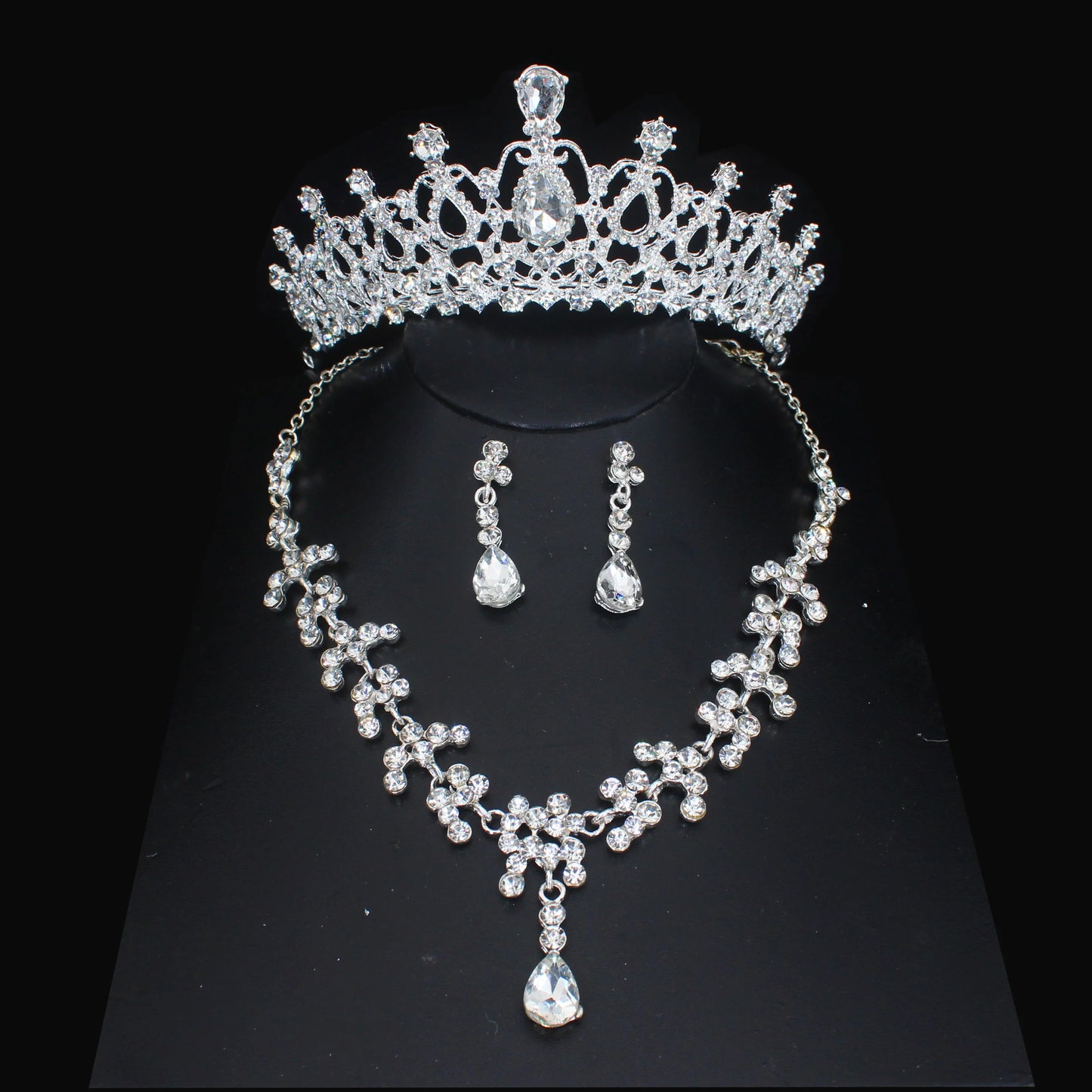 Luxury Crystal Wedding Bridal Jewelry Sets Women/Girl Gold Color Tiara/Crown Earrings Choker Necklace Bride Jewelry Set Good Vibrations Adult Super Store