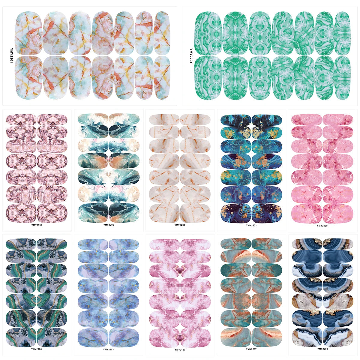 10/12 Sheets Self-adhesive Nail Stickers With Nail File Full Pack Nail Stickers Creative DIY Nail Art Decals Girls Color Fashion Good Vibrations