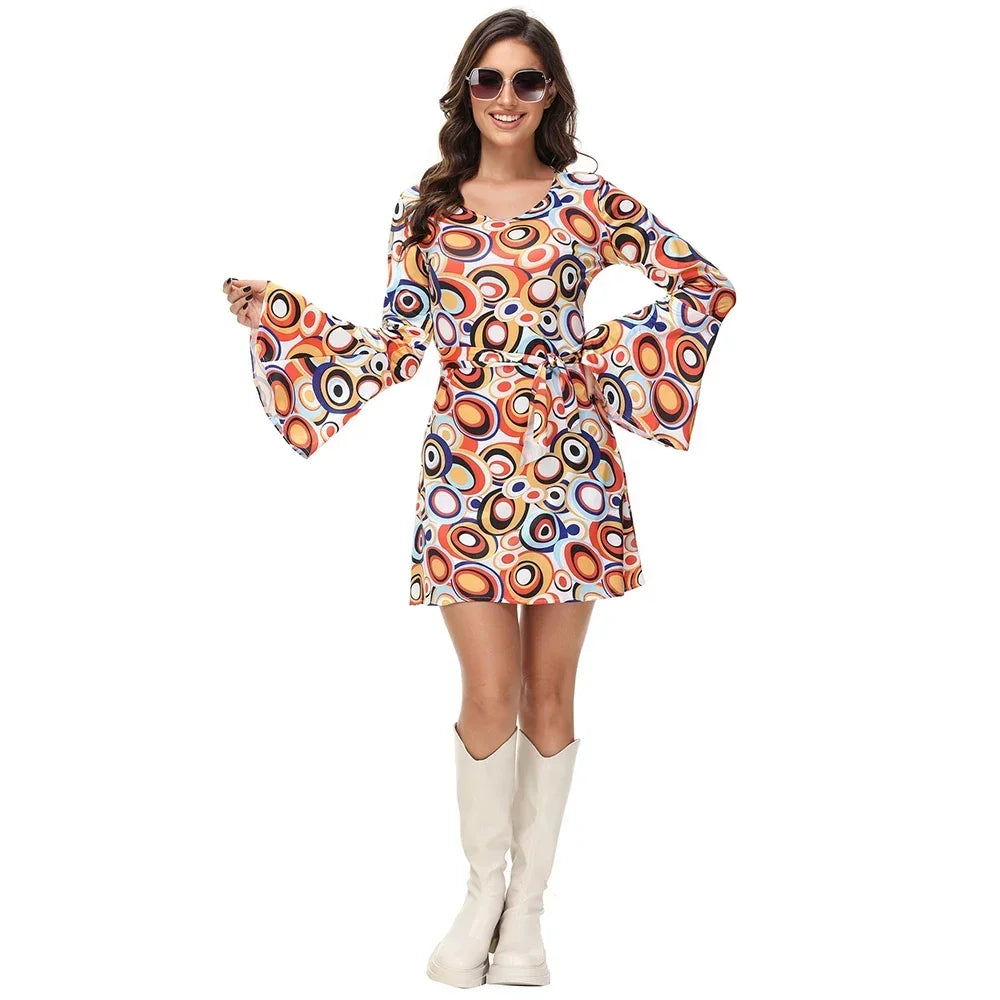 Halloween Party Disco Adult Couples Hippie Costumes Women Male 70s 80s Rock Disco Cosplay Outfits Dance Fantasia Costume Good Vibrations