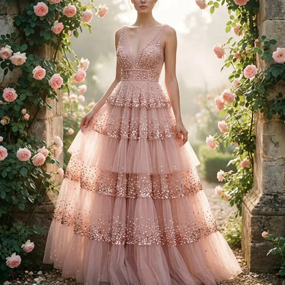Direct Factory Supply Luxury Sequin Wedding Dresses Beaded Sleeveless V-neck Sweep/Brush Train Floor-Length Mermaid/Trumpet Good Vibrations