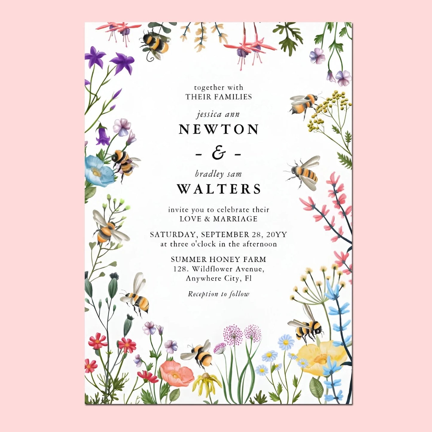 20pcs Country Wedding Invitation, Personalized Wedding Invitation Card, Wedding Invitations for Elegant Wildflowers Good Vibrations