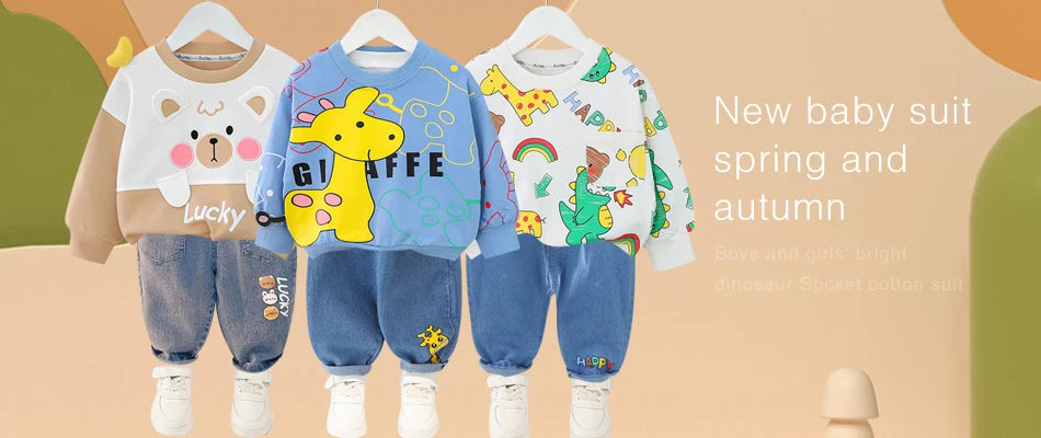 Baby Clothes 2025 New Children's Little Bear Long Sleeve Set Boys and Girls' Letter Sweater Pants Two Piece Set Simple Sportswea Good Vibrations