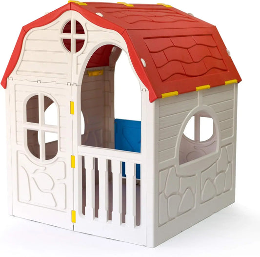 Classic Real Feel Cottage Compact Foldable Plastic Toddler Roomy Outdoor Playhouse for Children Ages 2 Years Old and Up, White Good Vibrations