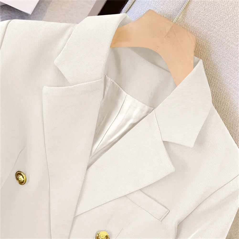 Blazer For Women Elegant Suit Jacket Loose Long Sleeve Jacket Beige Casual Solid Color Blazer Fashion Lapel Neckline Style Good Vibrations