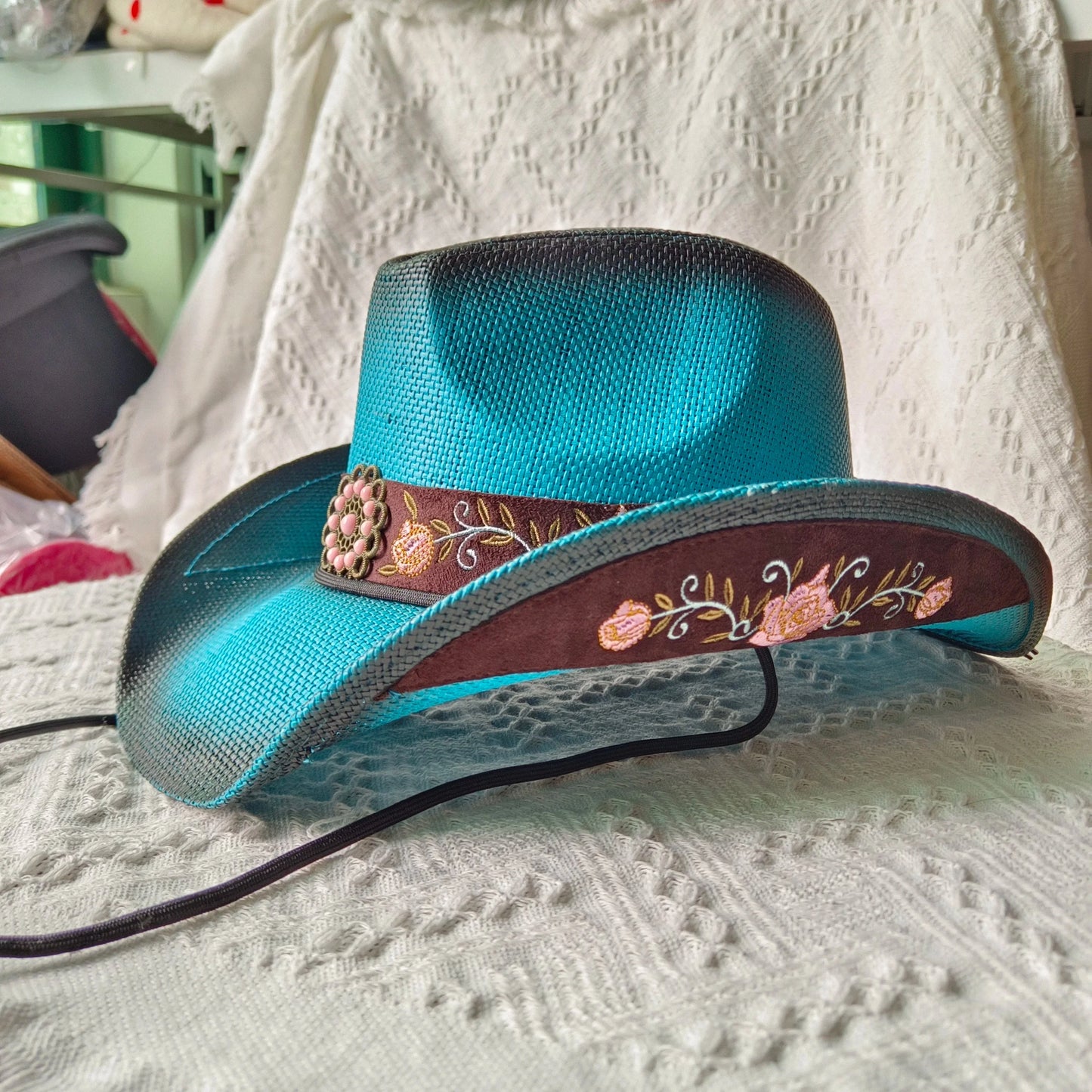 hats straw cowgirl western hat  mexican hat  retro curling hat western cowboy hat outdoor riding hat travel sports hat Good Vibrations