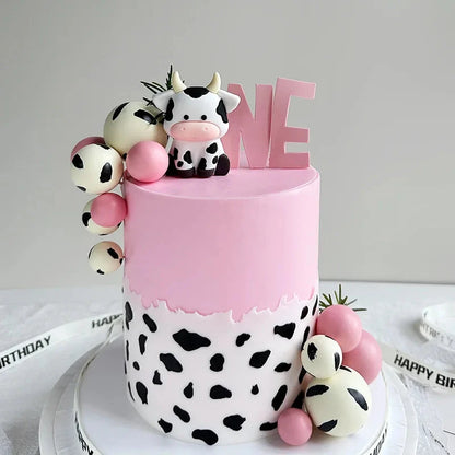 Cartoon Cow Birthday Cake Topper Farm Animals Birthday Cow Cake Pick Decorations for Cow Theme Baby Shower Kids Boys Girls Good Vibrations