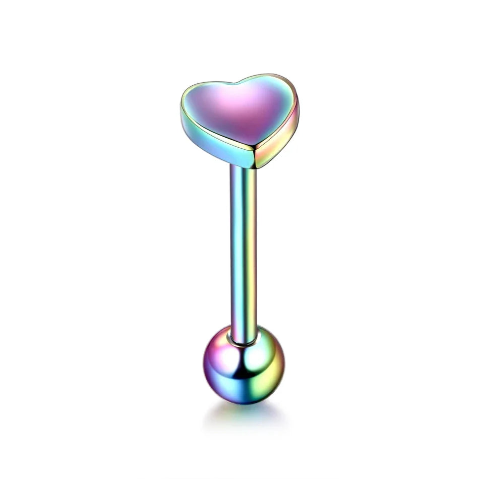 1PC Stainless Steel Heart Shaped Tongue Ring Barbell Tongue Piercing Cute Bar Ear Tragus Studs Labret Piercing Body Jewelry Good Vibrations