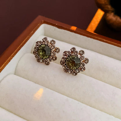 Rhinestone Green Circle Flower Necklace for Women Medieval Vintage Bracelet French Luxury Dainty Earrings Jewelry Sets Wholesale Good Vibrations Adult Super Store