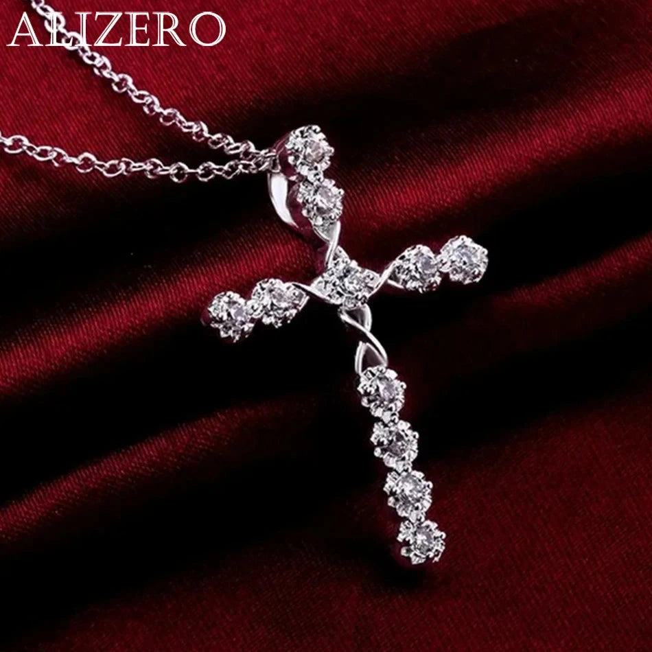 45cm 925 sterling silver Crystal Necklace wedding charms women lady noble Fashion Jewelry Classic Cross nice gift Good Vibrations