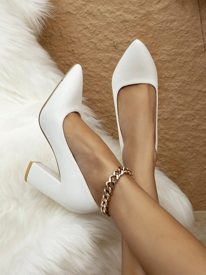 Women's New High Heel Shoes, Thick Heels, Pointed Toes, Shallow Mouth, Fashionable, Simple, Sexy, Commuting and Career Good Vibrations