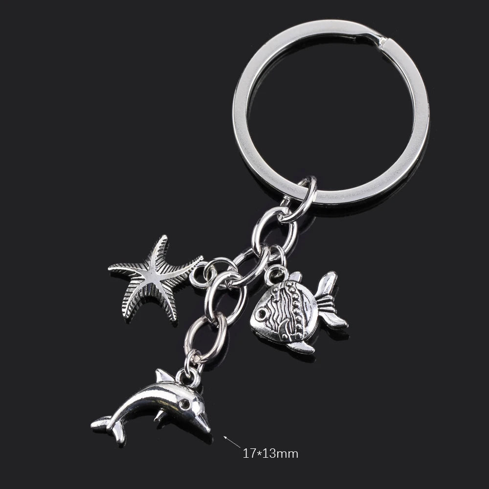 Fashion Animal Women Keychain Car Moon Cat Dog Love Heart Key Chain Friends Gift Jewelry Bag Pendant Wing Evil Eye Angel Turtles Good Vibrations