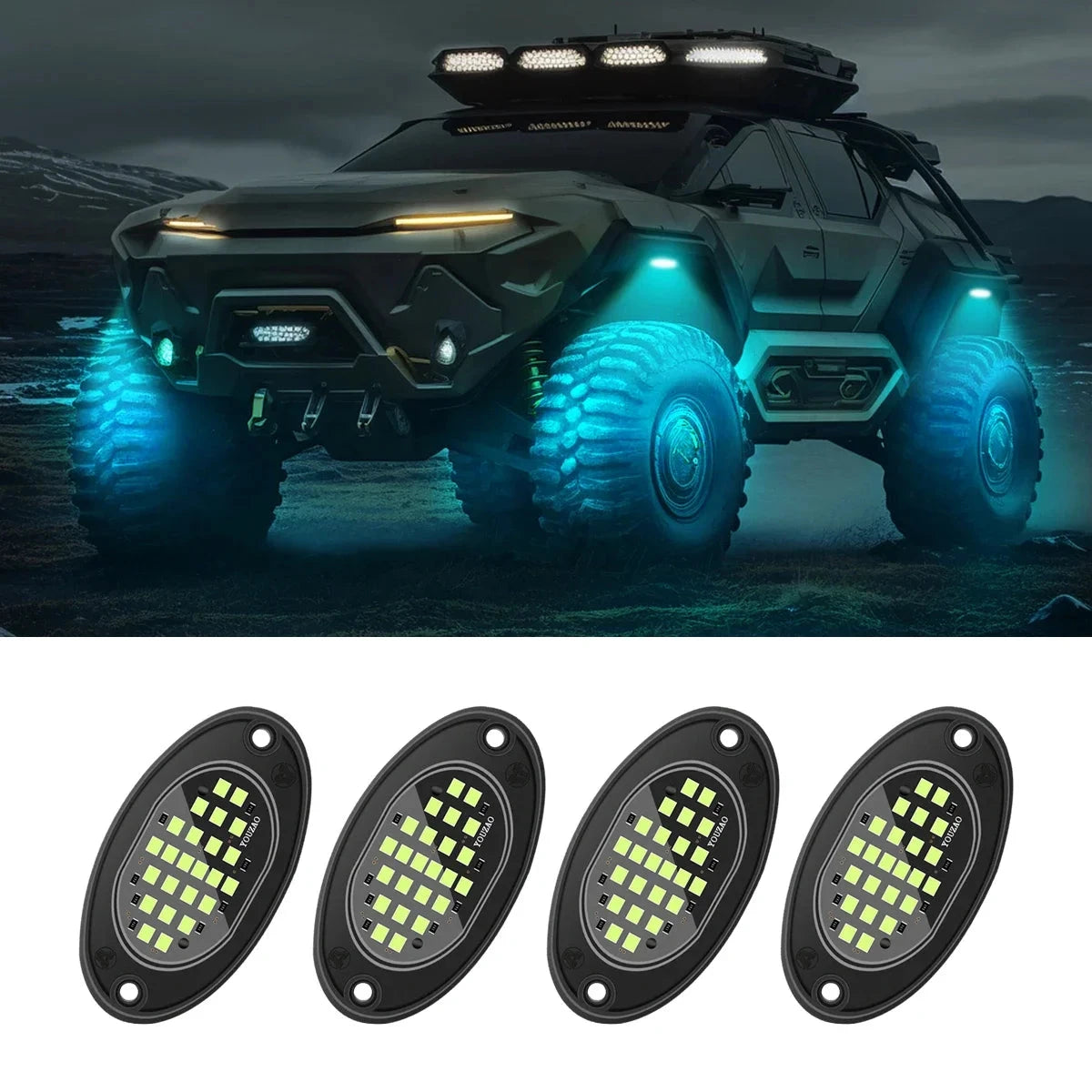 4PCS Car Chassis Light 12V LED Rock Lights 24 High Brightness Ambient Lighting For Polaris Yamaha Can-Am UTV ATV Off Road Jeep Good Vibrations