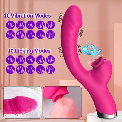 Tongue Licking Vibrator 2 In 1 Adult Women Sex Toys Dildos Vibrators Clitoris Stimulator With 20 Speeds Vibrators Sex Product Good Vibrations