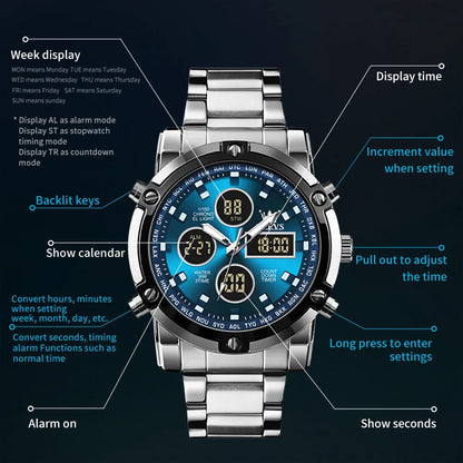 OLEVS Men's Watches Original Multifunctional Wlectronic Watch for Man Waterproof Luminous Alarm Clock Fashion Dress Good Vibrations
