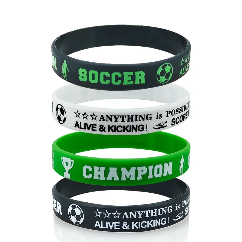 Football Party Favors Soccer Silicone Bracelets Sports Theme Bracelet Happy Birthday Party Decor Kids Adult Boy Party Supplies Good Vibrations