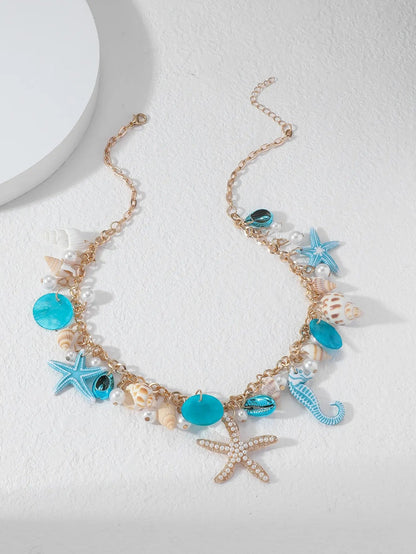 1 Vacation Style Ocean Series Shell Starfish   ImitationPearl Necklace Women's Vacation Leisure Party Exaggerated Shell Necklac Good Vibrations
