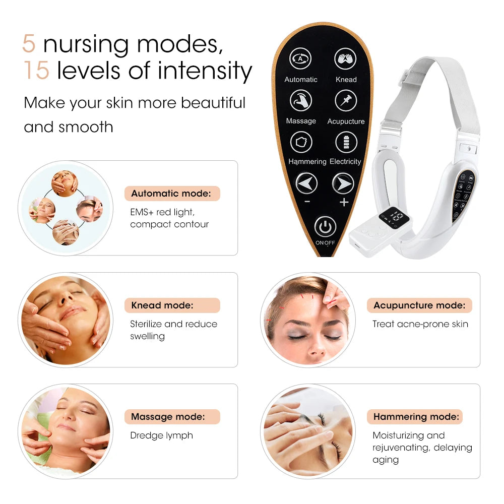 Face Lifting Device Red Light Skin Rejuvenation V Face Massager Double Chin Lift Up with Remote Control Facial Beauty Instrument Good Vibrations