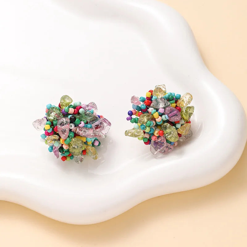 Creative Design Colorful Turquoise Clip on Earrings Non Pierced for Women Fashion Round Handmade Bohemia Party Jewelry Gift Good Vibrations