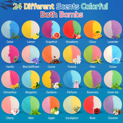 Bath Bombs for Kids with Toy Inside, 24 Pcs Natrual and Organic Bubble Bath Bombs with Glow-in-The-Dark Surprise Inside Good Vibrations