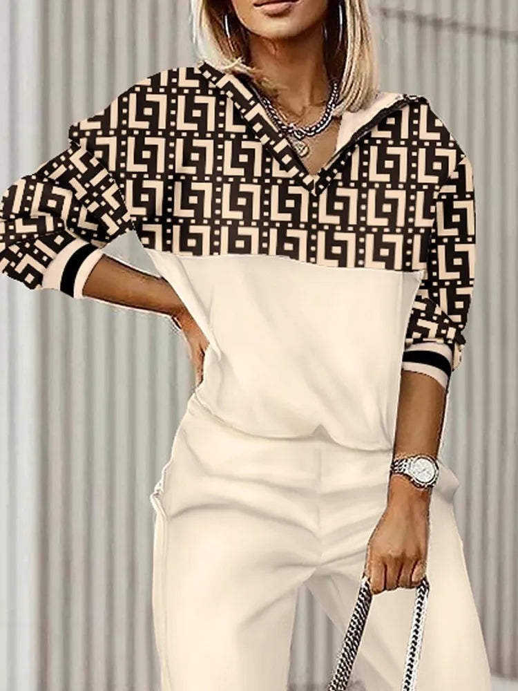 Two Piece Set For Women Print Long Pant Sets 2 Piece Sets Women Outfit Spring Autumn Long Sleeve Fashion Elegant Office Sets Good Vibrations