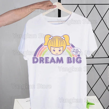 Polly Pocket Print T-Shirt Casual Crew Neck Short Sleeve T-Shirt Women's Clothing Good Vibrations