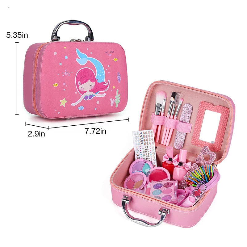 Girls Real Makeup Kit Washable Princess Play Makeup Set Kids Toys Safe Non Toxic Girls Pretend Play Birthday for Kids Gifts Good Vibrations