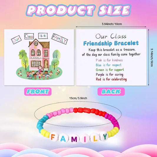 10 Sets Back to School Gifts for StudentInclude Our Class Is a Family Greeting Card andFirst Day of School Bracelet Good Vibrations