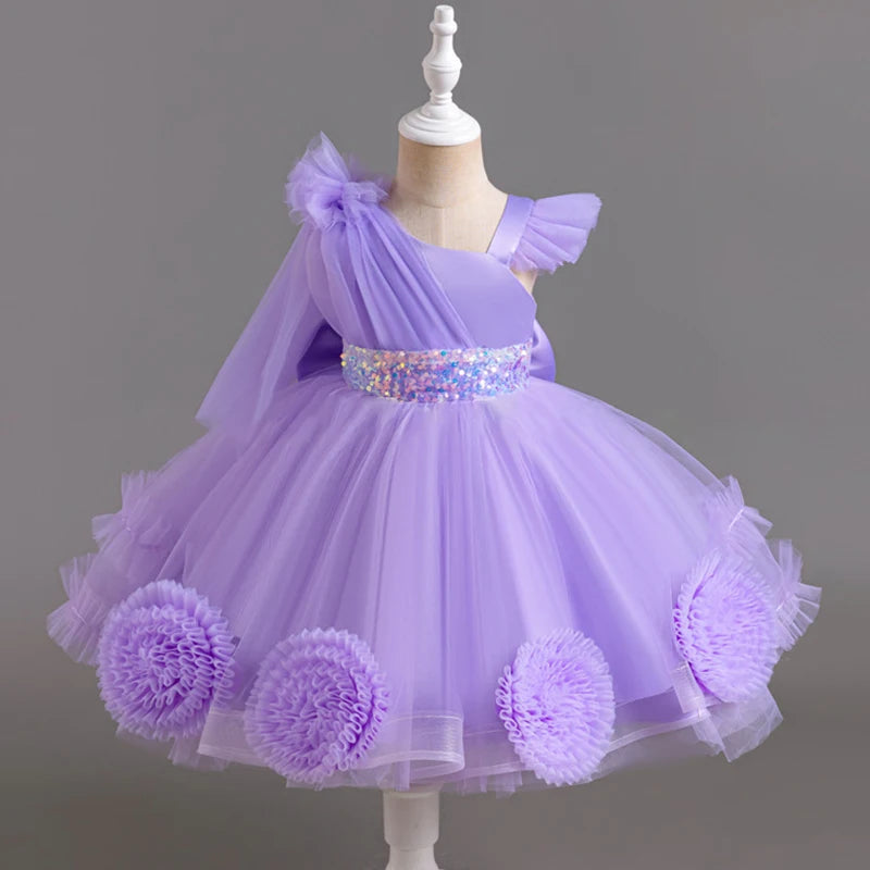 New Girl 2-8 Birthday Party Dress One Shoulder Chiffon Princess Dress Flower Girl Wedding Dress Attending Banquet Evening Dress Good Vibrations